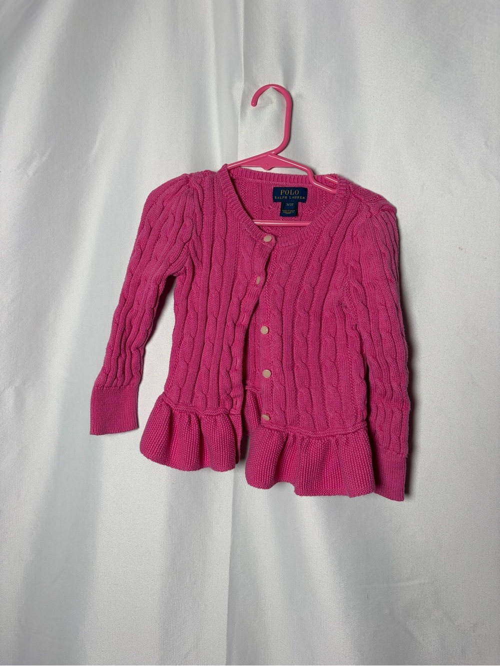 Polo by Ralph Lauren Girls' Hot Pink Cable Knit Peplum Cardigan